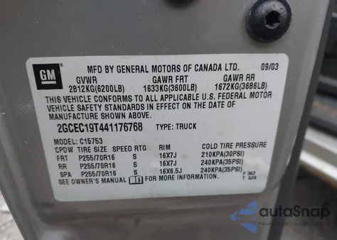 2004 Chevrolet Silverado 1500 Ls из США, поврежденный, VIN 2GCEC19T441176768